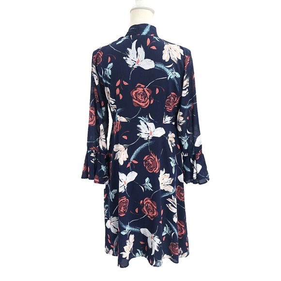 United Colors of Benetton Womens Size Small Floral Printed Bell Sleeve Dress - Picture 2 of 9